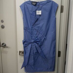 Boutique Moschino Women’s NWT Blue Striped Origami Tulip/Bow Midi Dress